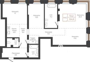 4-к квартира, строящийся дом, 125м2, 6/27 этаж