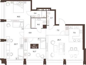 3-к квартира, вторичка, 117м2, 13/16 этаж