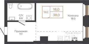 1-к квартира, строящийся дом, 38м2, 6/27 этаж