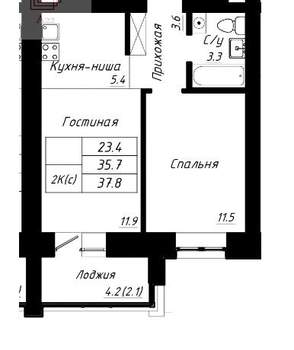 2-к квартира, вторичка, 38м2, 4/10 этаж