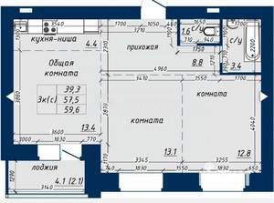 3-к квартира, вторичка, 54м2, 15/16 этаж