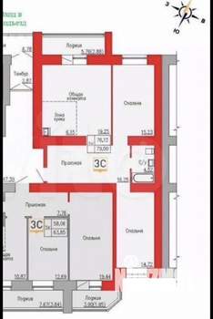 2-к квартира, вторичка, 75м2, 1/16 этаж