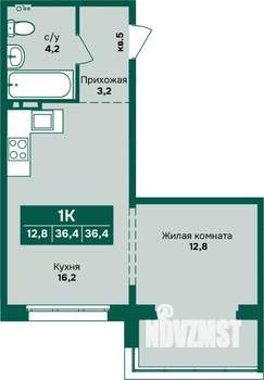 1-к квартира, строящийся дом, 36м2, 1/12 этаж