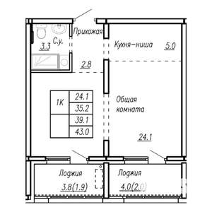 1-к квартира, строящийся дом, 39м2, 2/22 этаж