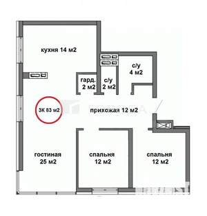 3-к квартира, вторичка, 83м2, 9/25 этаж