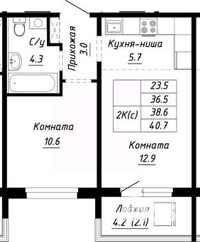 2-к квартира, вторичка, 39м2, 10/10 этаж