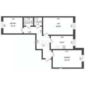 3-к квартира, вторичка, 69м2, 2/6 этаж
