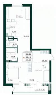 3-к квартира, строящийся дом, 68м2, 6/18 этаж