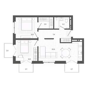 3-к квартира, вторичка, 65м2, 4/9 этаж