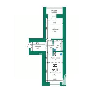 2-к квартира, строящийся дом, 45м2, 4/10 этаж