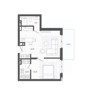 2-к квартира, строящийся дом, 49м2, 8/9 этаж