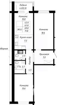 3-к квартира, строящийся дом, 70м2, 10/10 этаж