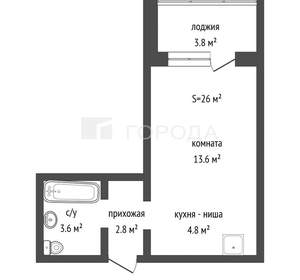 1-к квартира, вторичка, 26м2, 3/17 этаж