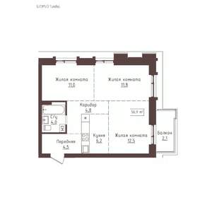 3-к квартира, вторичка, 57м2, 8/23 этаж