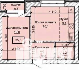 2-к квартира, строящийся дом, 35м2, 9/10 этаж