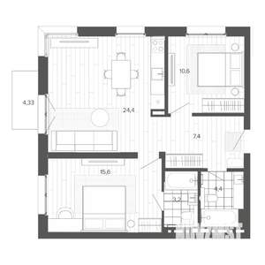 3-к квартира, вторичка, 69м2, 8/9 этаж