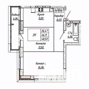2-к квартира, строящийся дом, 49м2, 7/16 этаж