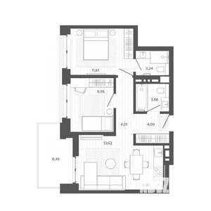 3-к квартира, строящийся дом, 60м2, 4/9 этаж