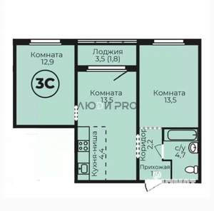 3-к квартира, вторичка, 54м2, 2/17 этаж