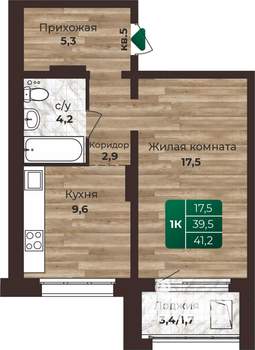 1-к квартира, строящийся дом, 41м2, 8/24 этаж