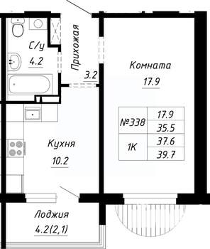 1-к квартира, строящийся дом, 38м2, 1/10 этаж