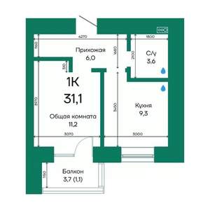 1-к квартира, вторичка, 31м2, 6/10 этаж