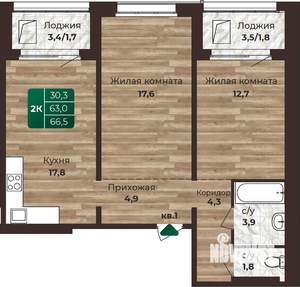 2-к квартира, строящийся дом, 67м2, 15/24 этаж