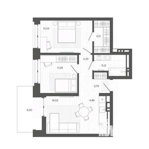 3-к квартира, строящийся дом, 66м2, 7/9 этаж