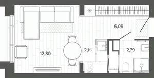 Студия квартира, строящийся дом, 24м2, 12/19 этаж