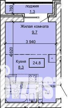 1-к квартира, строящийся дом, 25м2, 7/10 этаж
