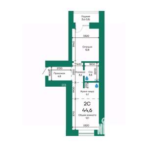 2-к квартира, строящийся дом, 45м2, 6/10 этаж