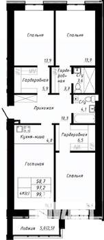 4-к квартира, вторичка, 100м2, 5/10 этаж