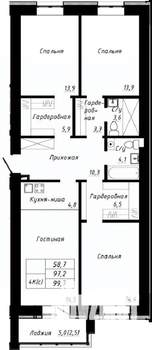 4-к квартира, строящийся дом, 100м2, 5/10 этаж
