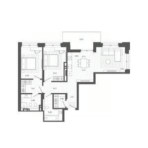 2-к квартира, строящийся дом, 92м2, 4/9 этаж