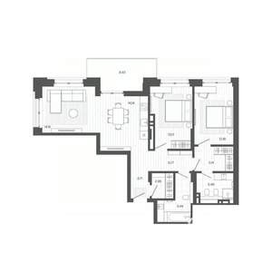 2-к квартира, строящийся дом, 92м2, 7/9 этаж