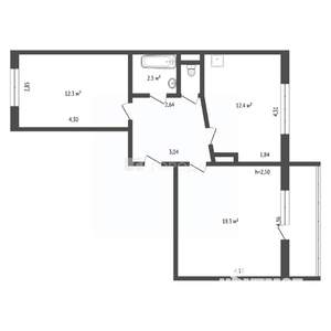 2-к квартира, вторичка, 54м2, 1/9 этаж