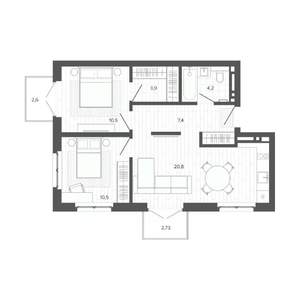 3-к квартира, строящийся дом, 63м2, 5/9 этаж