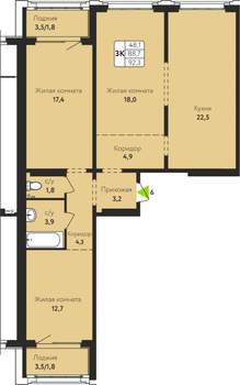 3-к квартира, строящийся дом, 92м2, 3/17 этаж