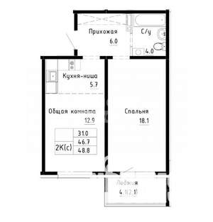 2-к квартира, вторичка, 49м2, 4/11 этаж