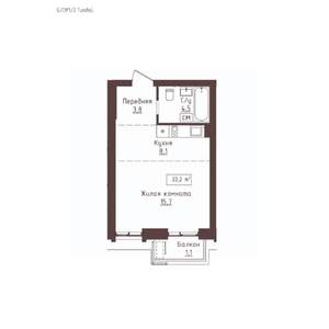 1-к квартира, строящийся дом, 33м2, 7/23 этаж