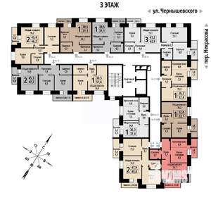 1-к квартира, строящийся дом, 42м2, 3/10 этаж