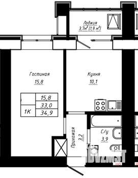 1-к квартира, строящийся дом, 35м2, 16/16 этаж