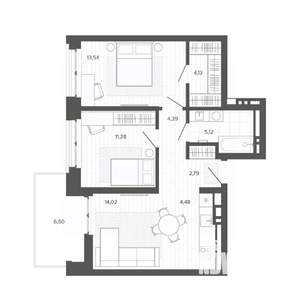 3-к квартира, строящийся дом, 66м2, 5/9 этаж