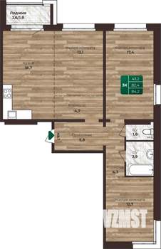 3-к квартира, строящийся дом, 84м2, 14/16 этаж