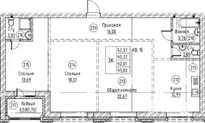 3-к квартира, строящийся дом, 92м2, 1/4 этаж