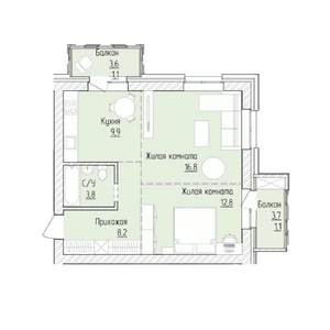2-к квартира, строящийся дом, 54м2, 4/8 этаж