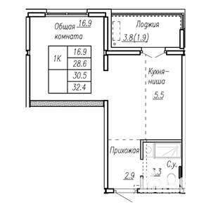 1-к квартира, строящийся дом, 31м2, 14/17 этаж