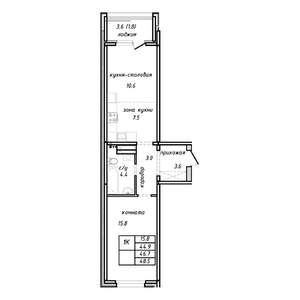 1-к квартира, строящийся дом, 47м2, 1/15 этаж