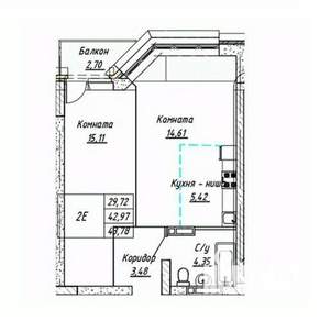 2-к квартира, строящийся дом, 44м2, 9/16 этаж