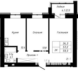 2-к квартира, строящийся дом, 59м2, 3/10 этаж